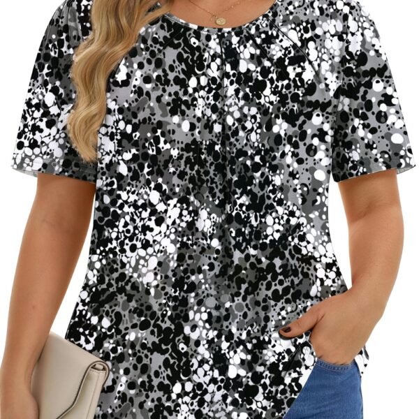 Fantaslook Dressy Blouses for Women Pleated Short Sleeve Tunic Tops Casual Floral Shirts