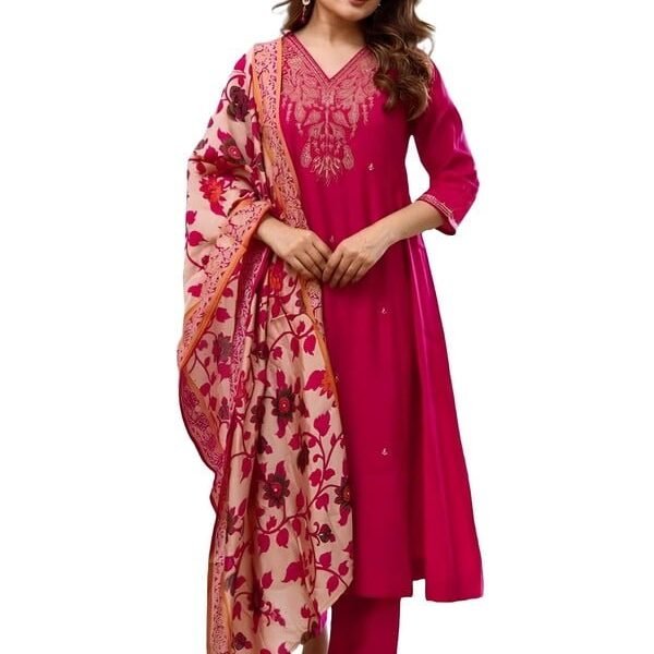 KLOSIA Women Embroidery Straight Kurta and Pant Set with Dupataa - Indian Ethnic Traditional Wear Kurta Set