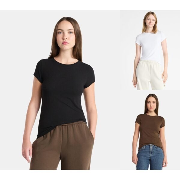 No Boundaries Crew Neck Tee with Short Sleeves, 1 or 3-Pack, Women’s