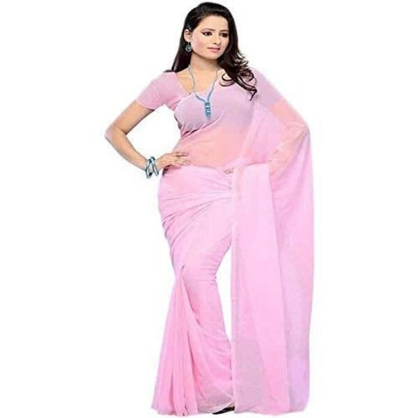 SAI DECORATIVE Women's Georgette Saree With Unstitched Blouse Piece plain sarees color-Baby Pink