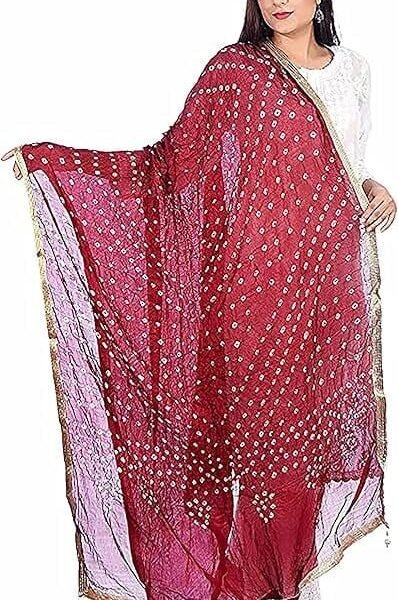 Tapara Silk Bandhani Bandhej Dupatta for Women, Heavy Dupatta with Gota Work and Latkan