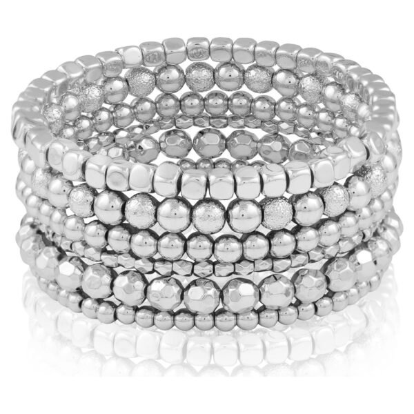 Time and Tru Women's Silver-Tone Beaded Stretch Bracelet Set, 6-Piece